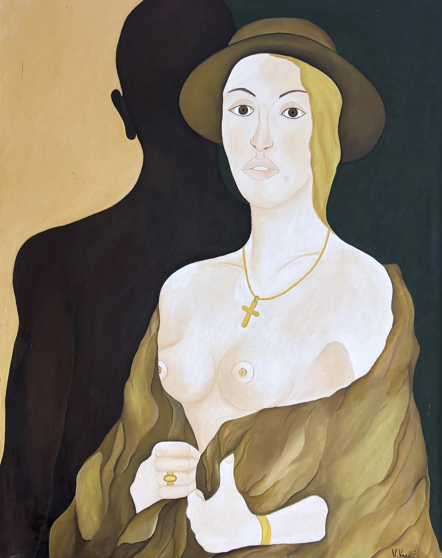 Vesko Vujić — standing figure, expressive extremities, oil, Early Years, Work 8