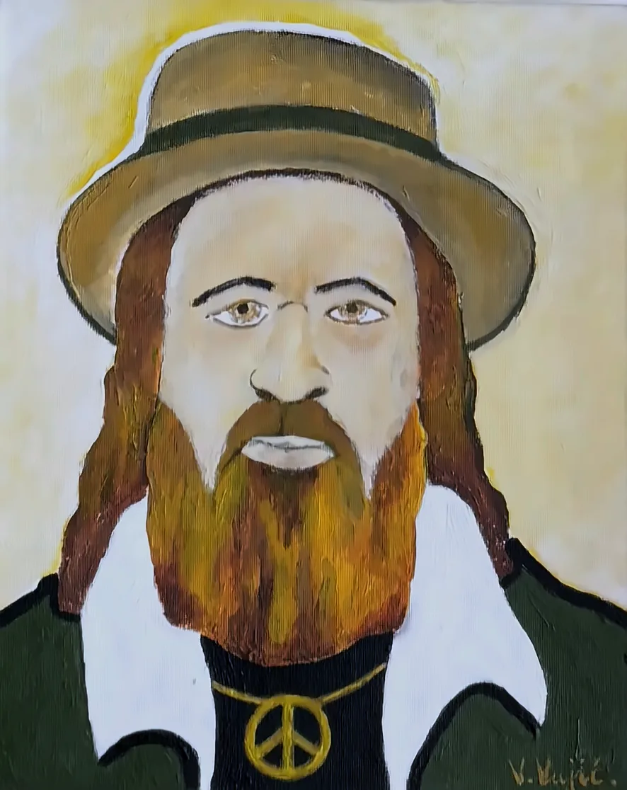 Vesko Vujić — standing form, expressive black line, oil, Early Years, Work 14