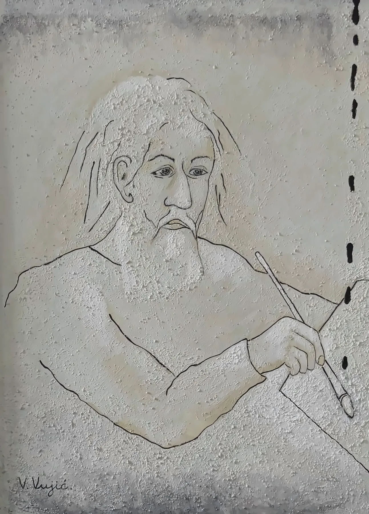 Vesko Vujić — nude, black contour on white hardboard, Recent Works, Work 30