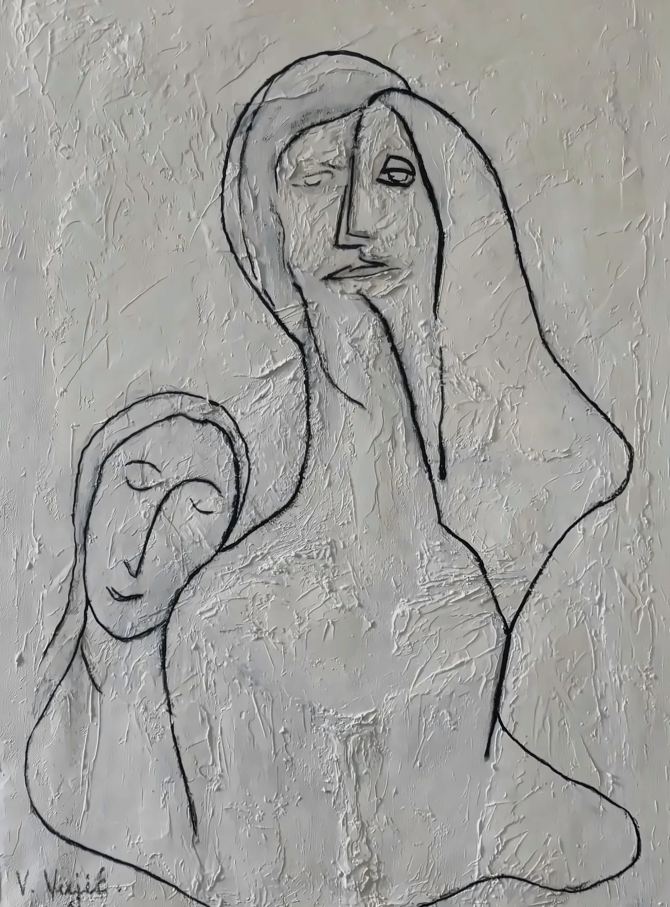 Vesko Vujić — standing figure, vertical tension, acrylic, Recent Works, Work 32
