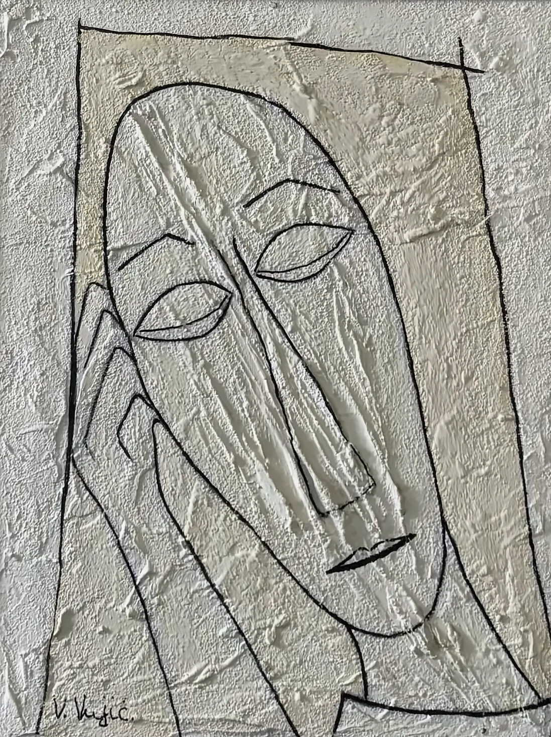 Vesko Vujić — contemplative half-figure, white field, Recent Works, Work 33