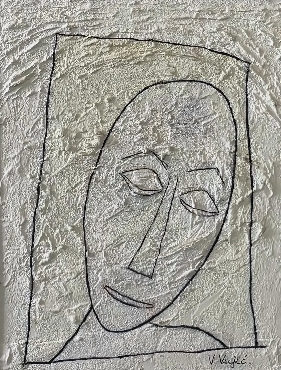 Vesko Vujić — reduced portrait, inner light, white ground, Recent Works, Work 36