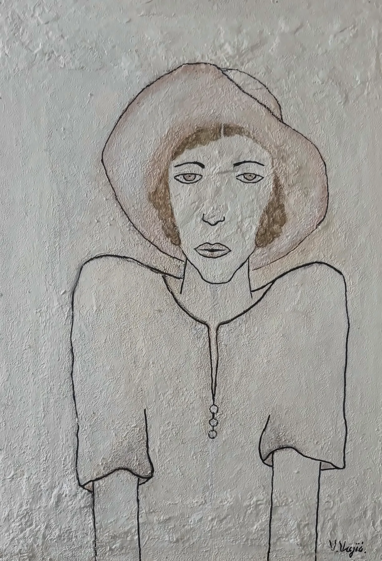 Vesko Vujić — half-figure, expressive line, white field, Recent Works, Work 39