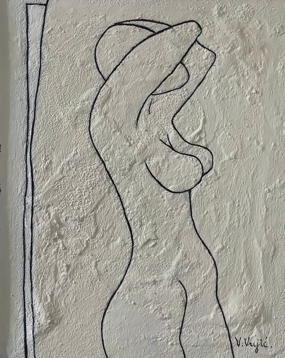 Vesko Vujić — half-figure, vertical line, spatial emptiness, Recent Works, Work 48