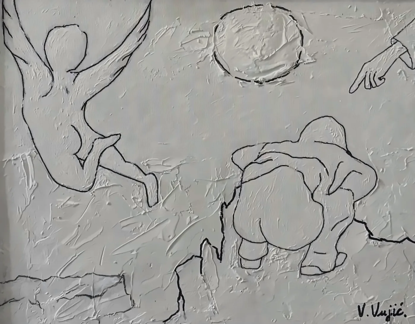 Vesko Vujić — nude, oscillating contour, white hardboard, Recent Works, Work 49