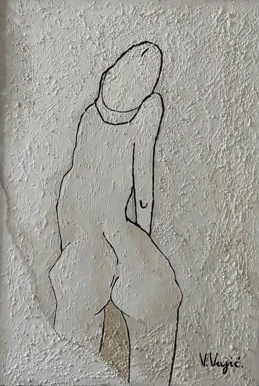 Vesko Vujić — figurative study, white field, expressive line, Recent Works, Work 50