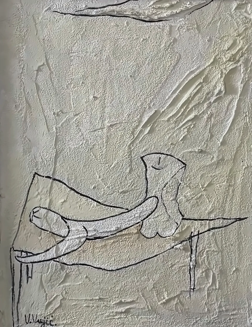 Vesko Vujić — solitary figure, decisive stroke, hardboard, Recent Works, Work 53