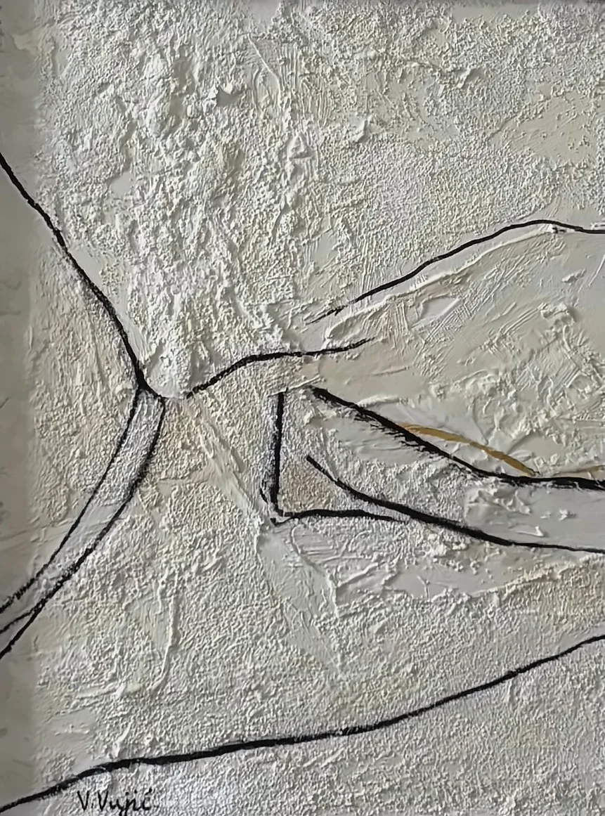 Vesko Vujić — figure in repose, white ground, black line, Recent Works, Work 54