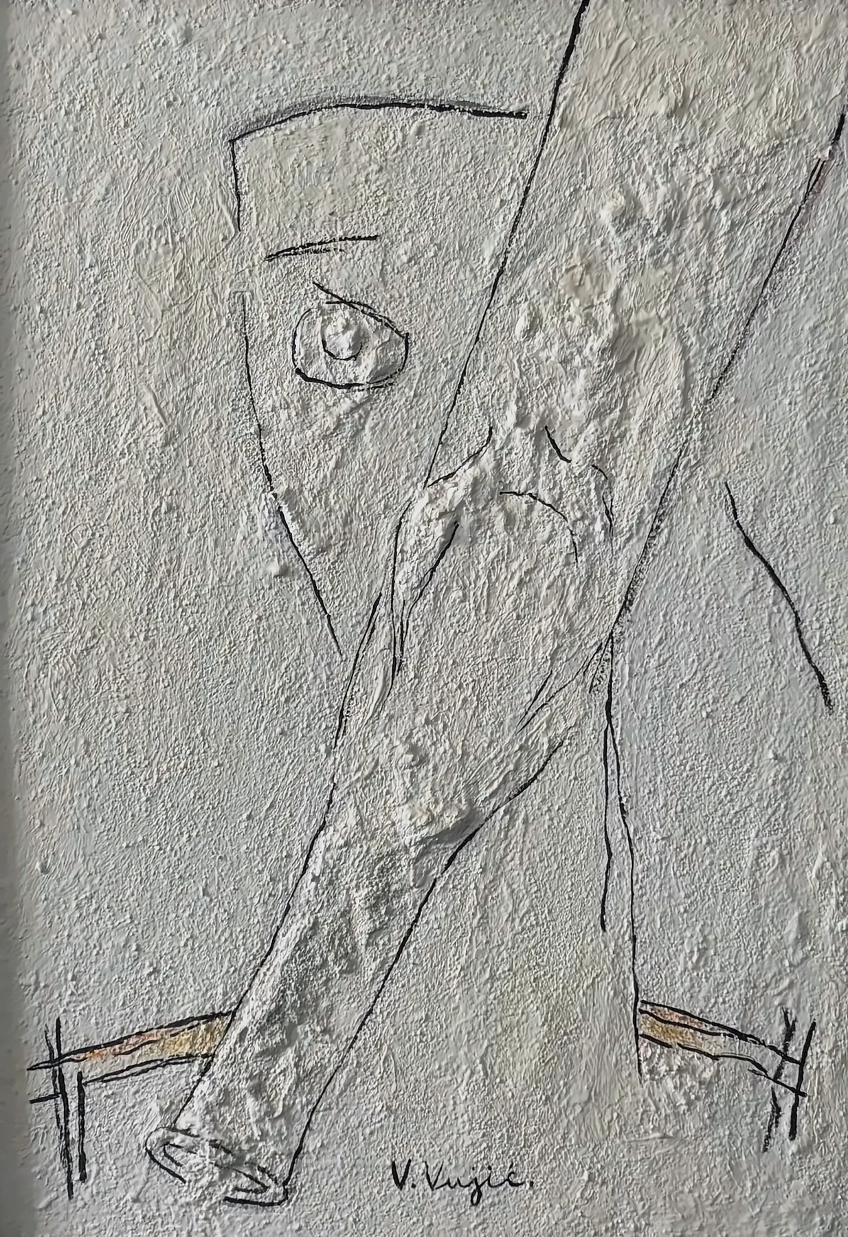 Vesko Vujić — contemplative figure, white field, acrylic, Recent Works, Work 58