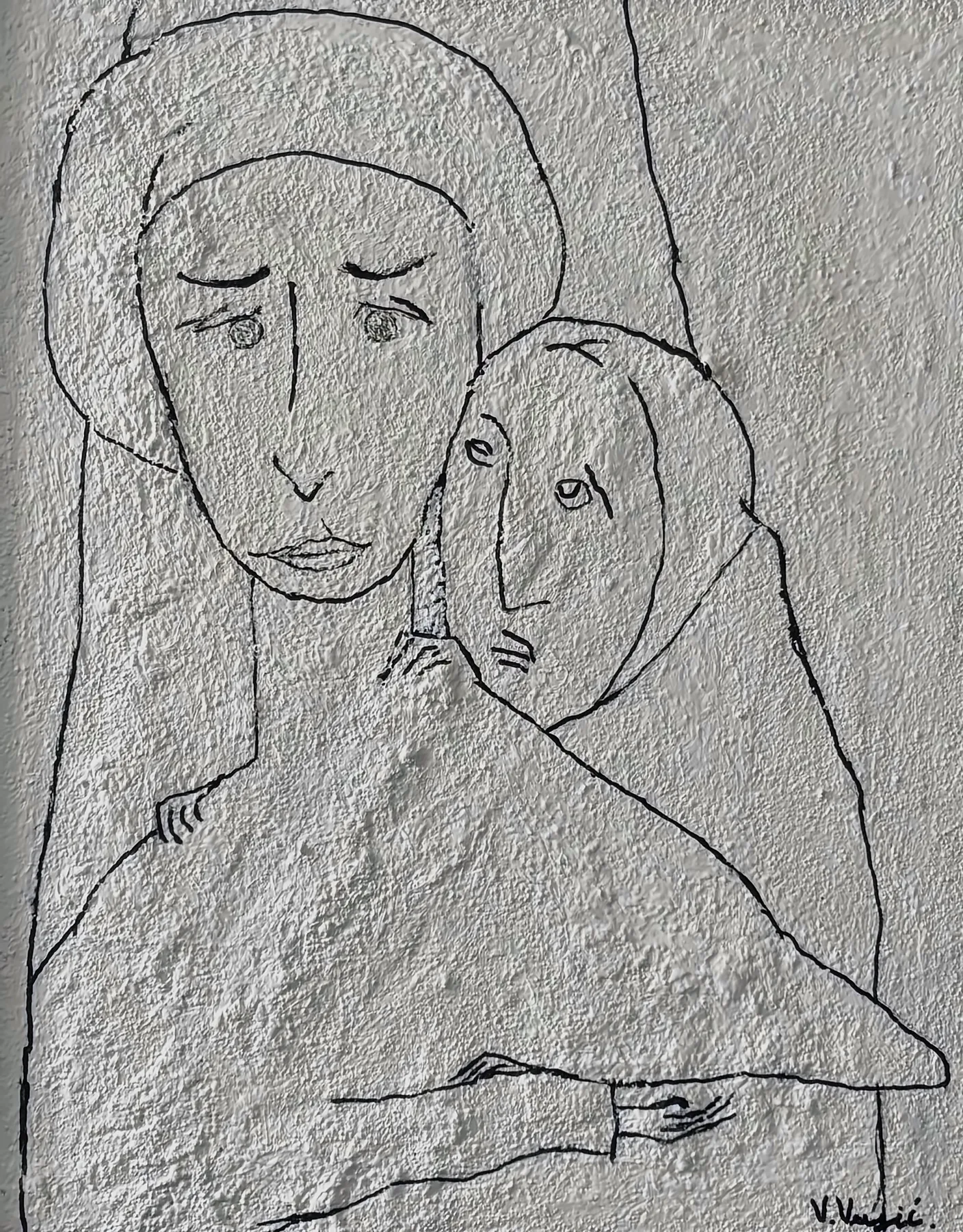 Vesko Vujić — figure study, trembling line, hardboard, Recent Works, Work 59