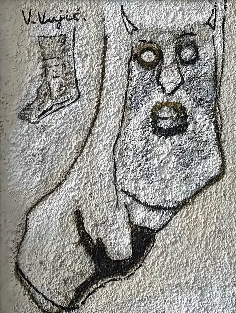 Vesko Vujić — standing figure, reduced composition, hardboard, Recent Works, Work 62