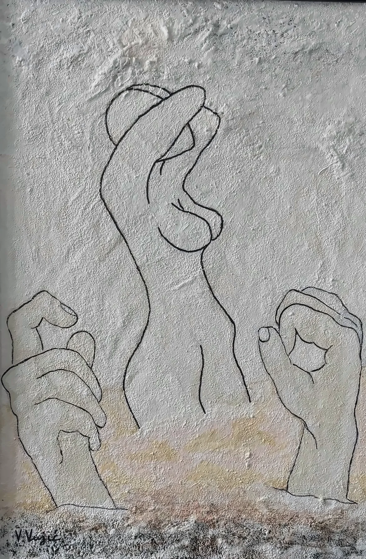 Vesko Vujić — half-figure, meditative pose, white ground, Recent Works, Work 66