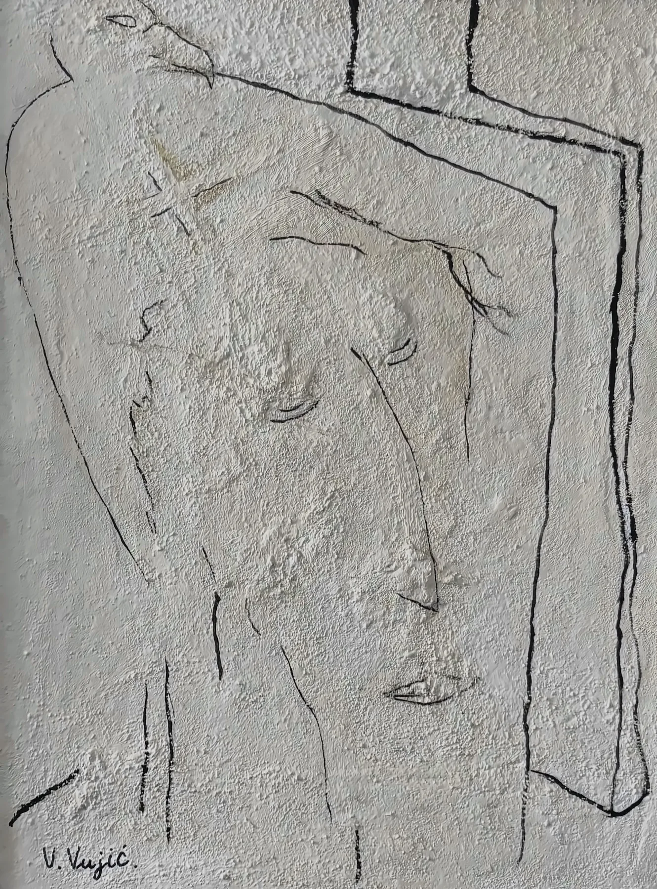 Vesko Vujić — contemplative study, white ground, acrylic, Recent Works, Work 69