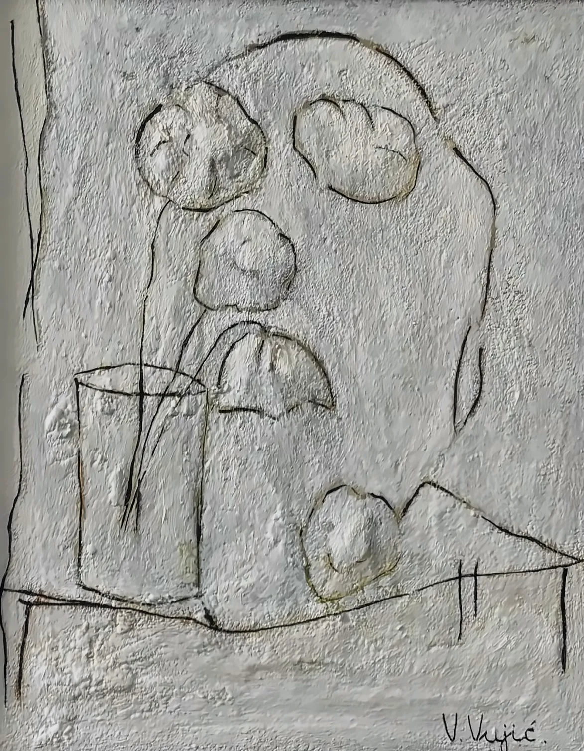 Vesko Vujić — solitary standing form, decisive black contour, Recent Works, Work 76