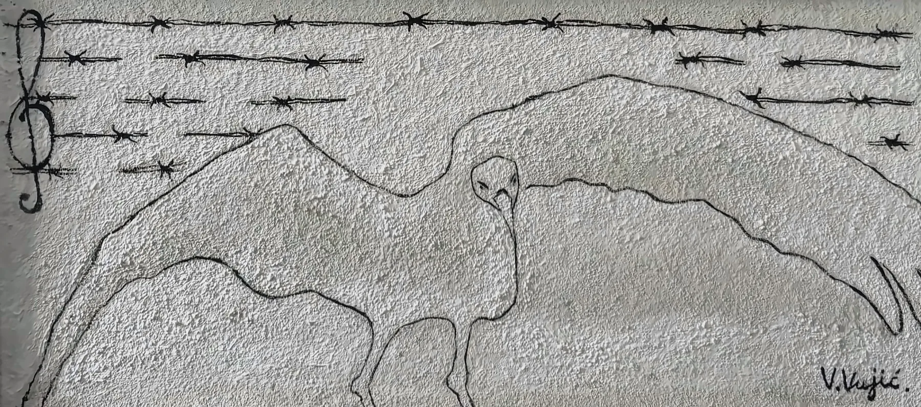 Vesko Vujić — expressive figure, trembling line, white field, Recent Works, Work 79
