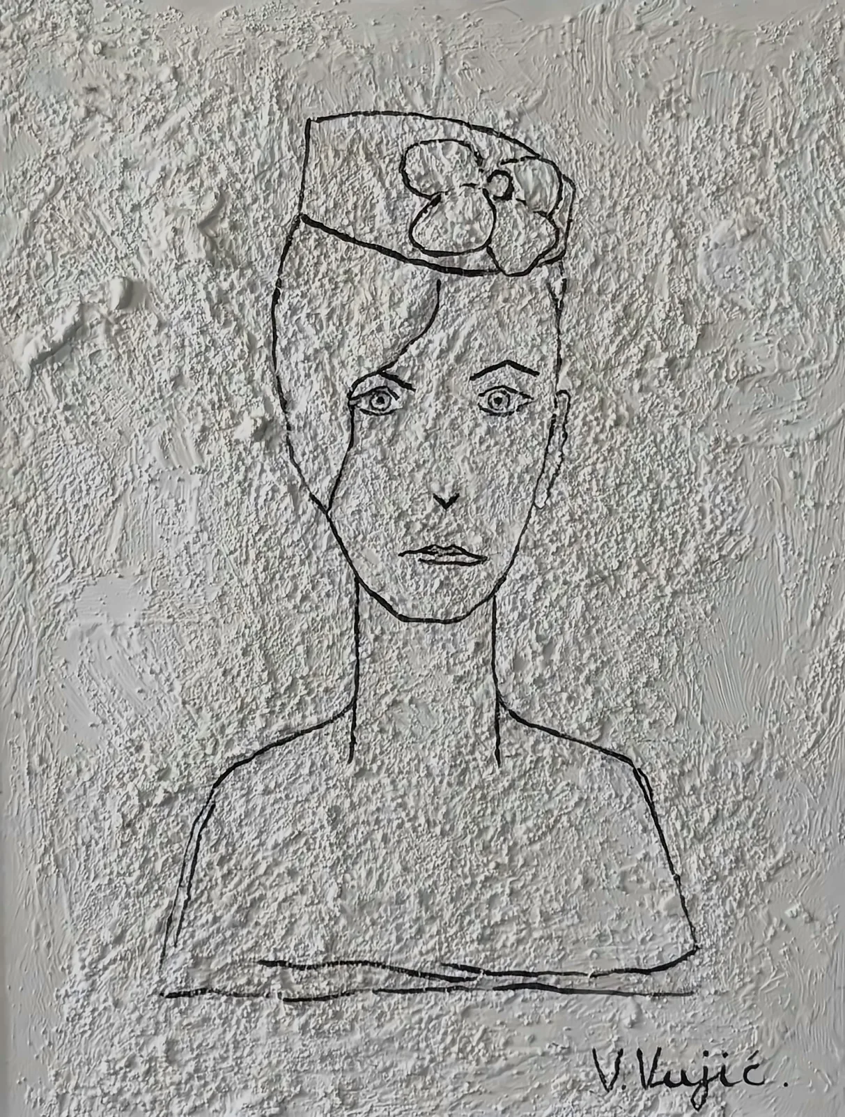 Vesko Vujić — standing figure, minimal composition, hardboard, Recent Works, Work 81