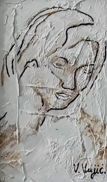 Vesko Vujić — nude study, reduced contour, white field, Recent Works, Work 84